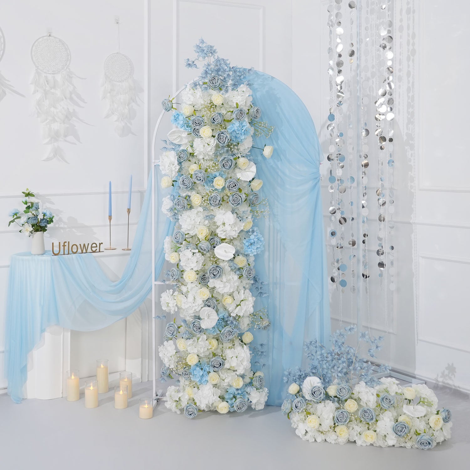 Uflower Blue White Flower Wedding Backdrop Arch Floral Arrangement